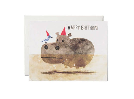 Bird and Hippo birthday greeting card