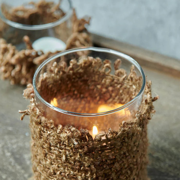 Malin Woven Candleholder - Coffee